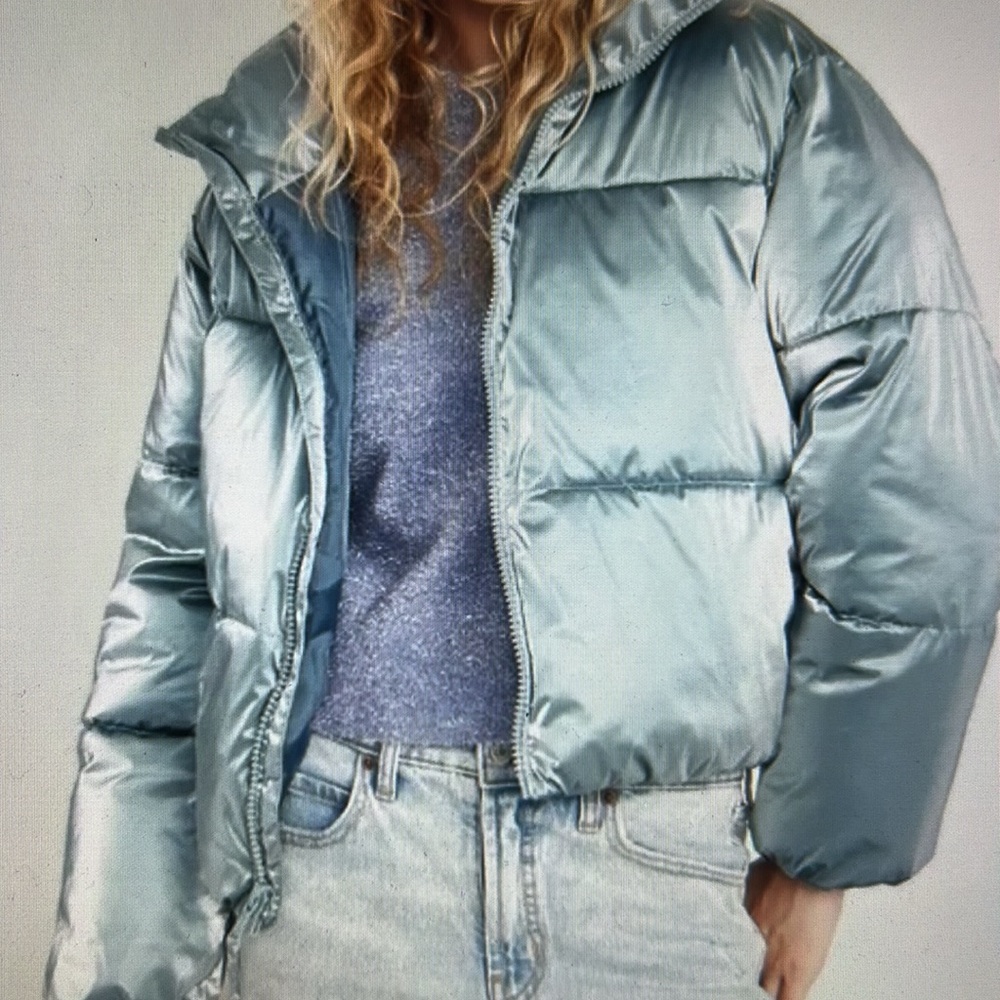 Metallic dusty blue puffer. - worn once